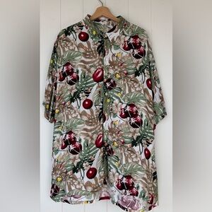 Tasso Elba Island Men’s Christmas Tropical Print Button Up Shirt Rayon Size XXL